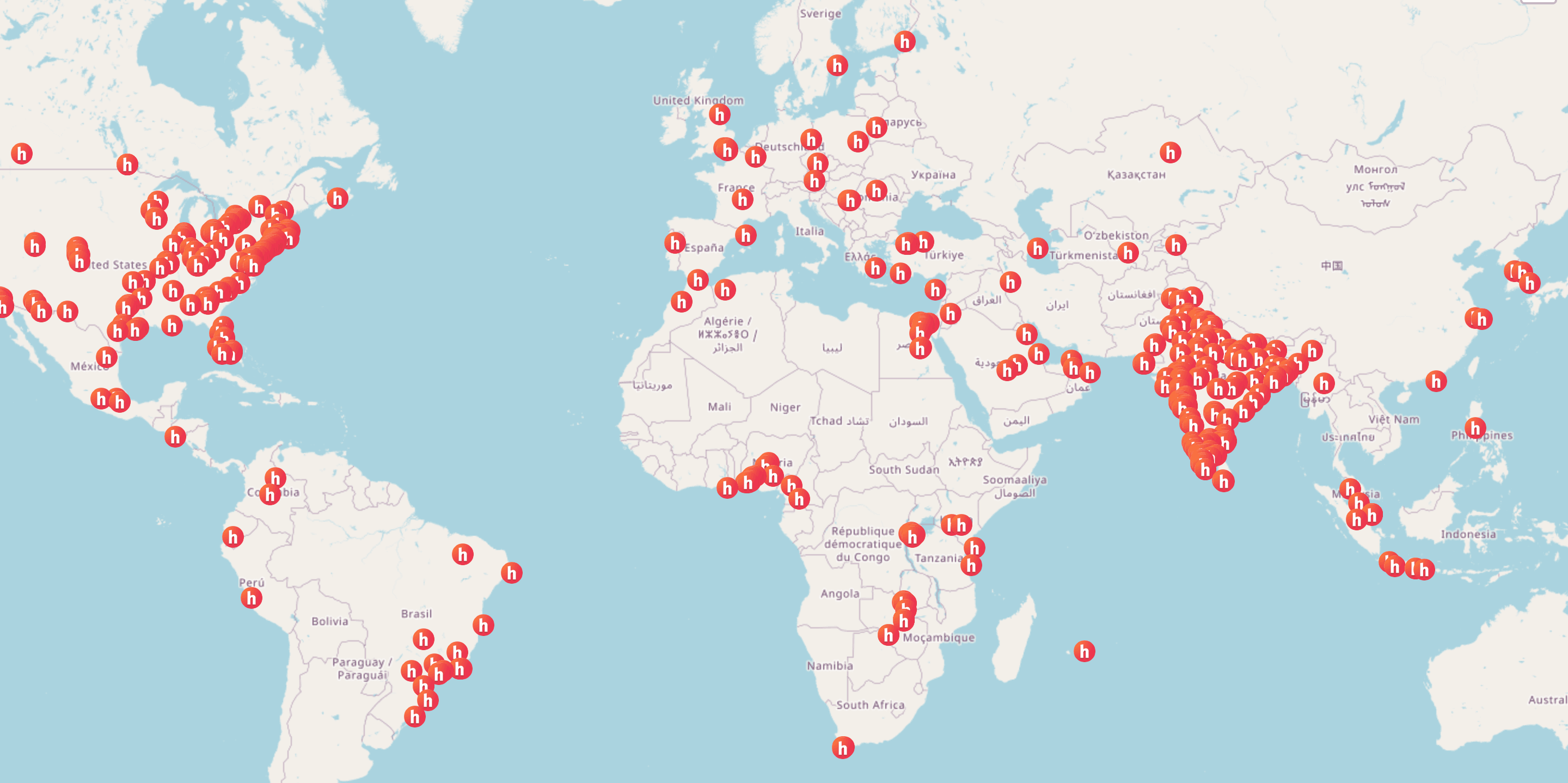 Map of Hack Spades around the world
